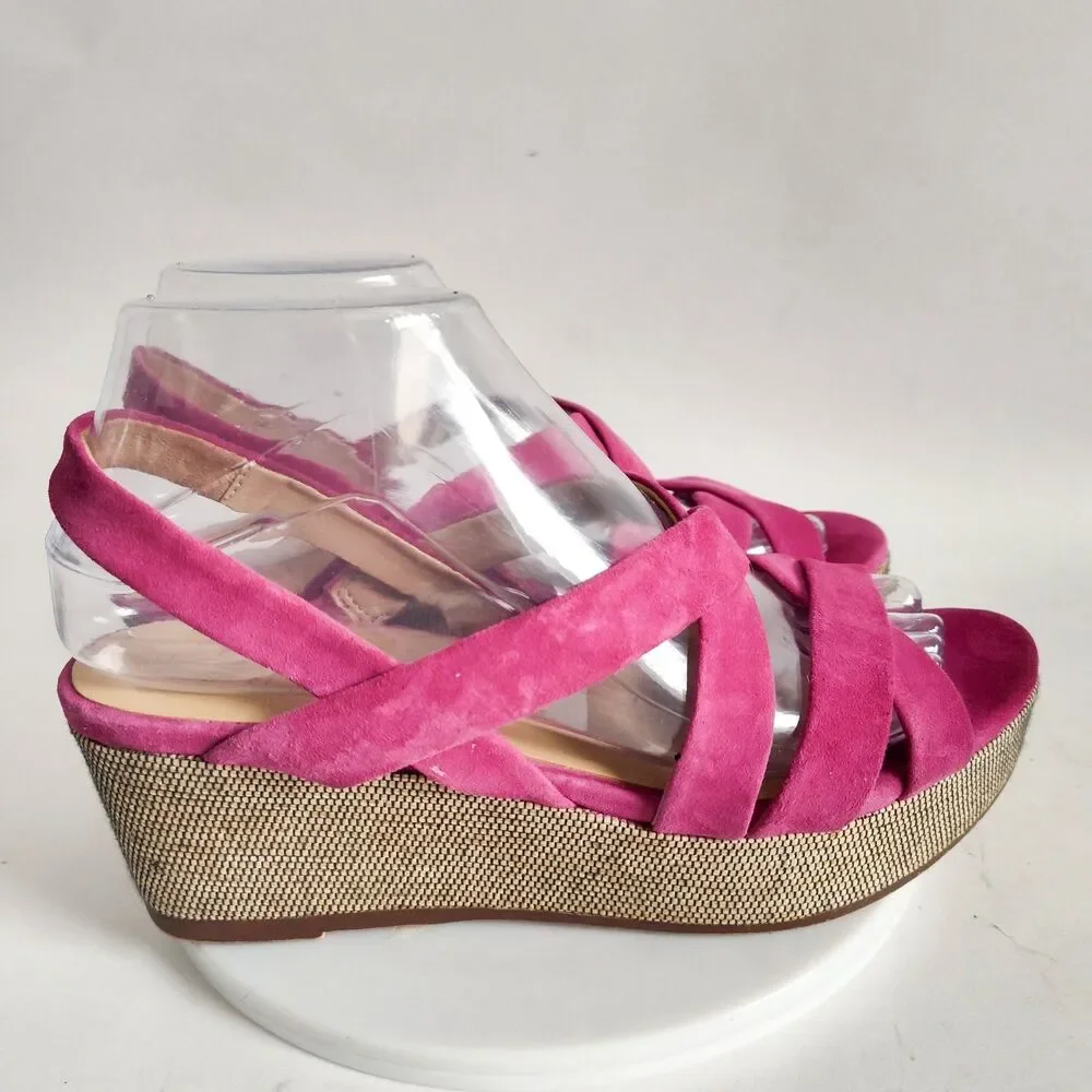 Naturalizer Slingback Sandals Size 7 Hot Pink Leather Platform Strappy Open Toe